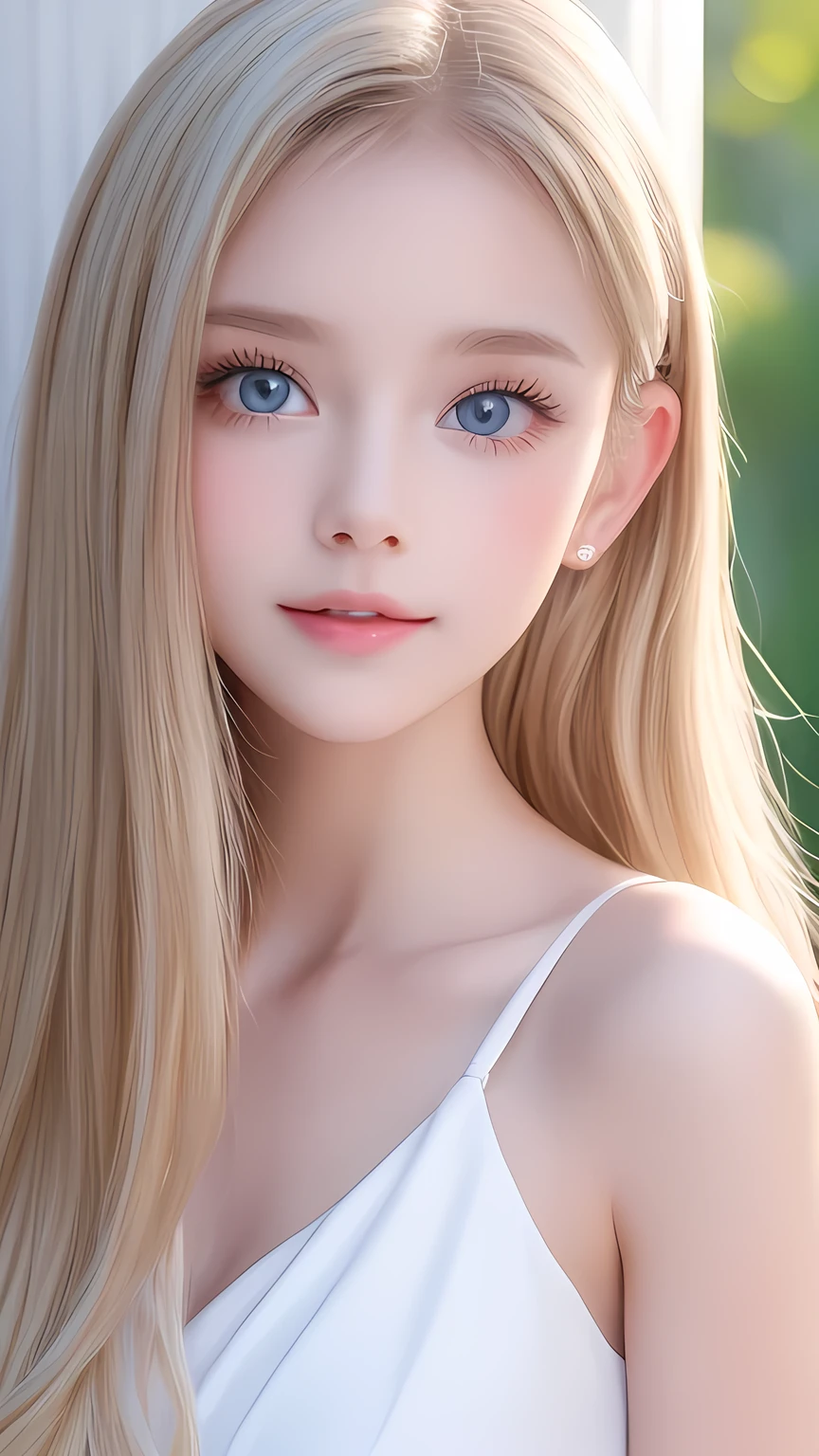 The Shining, clear, White skin、Her windblown blonde hair hides her beautiful face、A stunning 16-year-old blonde beauty、Bangs between the eyes、Cute sexy little beautiful face、Eye-catching, beautiful, super long straight hair、growing up, Large, sparkling, very bright light blue eyes、Long, silky bangs that cover cute eyes, Sexy and cute young woman with super long hair hiding her sexy face、Ultra long platinum hair、Small Face Beauty、Round face、Cheek gloss highlighter、