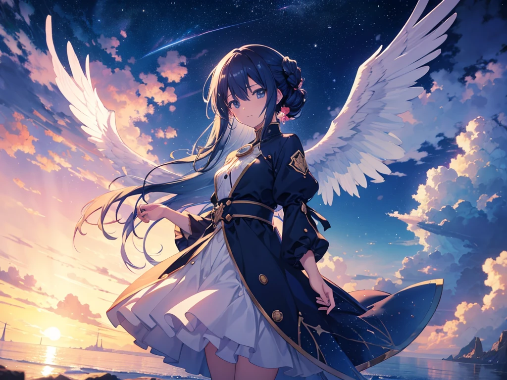 1 girl, eye, close, Beautiful night sky, Meteors, Beyond the Clouds, Surrounded by water, reflection, Wide Angel, Breathtakingly beautiful clouds, Wide-angle, by makoto shinkai, Thomas Kinkade, James Gillard, From holosomnialandscape, High resolution, Volumetric lighting, Ray Tracing, Complex, Attention to detail, Very detailed, Deviant Art, 4K portrait wallpaper,, colorful, Airy, Anime illustration, anime nature wallpapers