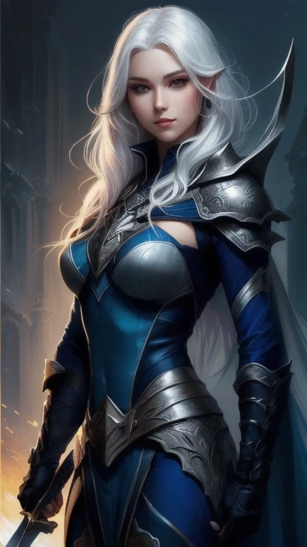 a woman with white hair and a sword in her hand, extremely detailed artgerm, drow, drow ranger, dark elf, concept art | artgerm, artgerm detailed, style artgerm, wlop rossdraws, artgerm art, rossdraws 2. 5, artgerm comic, female drow elf