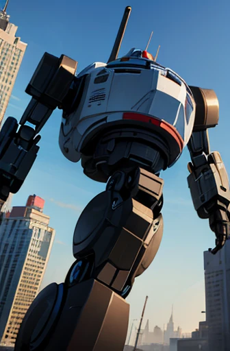 meca,roboT,droid,holding_assault rifle,giant,city,masterpiece,best quality,super detailed,super fine illustration,battle scene,white color,Cannon,dynamic angle,Heavy equipment,score up_9 ,blue light eyes,