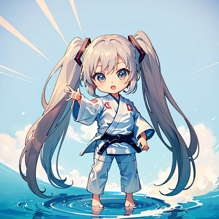 (Judoka:1.5), (chibi:1.5), Hatsune Miku, full body, 1girl, Big Eyes, (masterpiece), highest quality