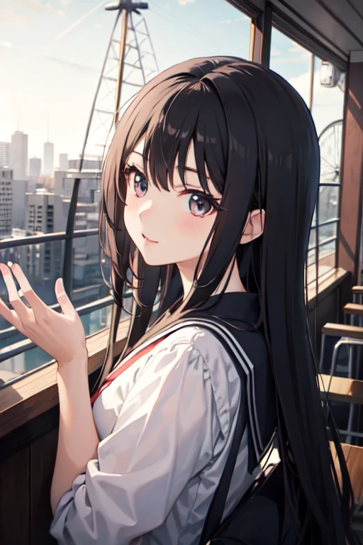 Gal　Japan anime　high school girl　Dark Eyes　beautiful girl　Ferris wheel　Single