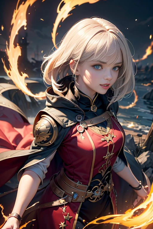 (Skin Dentition:1.5), Realistic, Realistic, (masterpiece:1.5), Concept Art, Intricate details, Very detailed, Realistic, Octane Rendering, 8k, Unreal Engine, Dynamic pose, Highest quality, High resolution, (Realistic Face:1.1), (超Realisticな:1.1), ((full_body)), Perfect Eyes,(Glowing Skin:1.2), (((Hairstyle))), (((Perfect hands))), (Very detailed背景), ((Dynamic Background)), ((lightning)), (light), ((One girl)), Wearing a cape, (((Flowing Cape))), ((Detailed eyes, High quality eyes, High quality face)), (Very complicated robe, magical robes), short hair, casting lightning, electricity, Swirling Fire, Radiation Force, spark, cigarette, magic, ((dramatic)), amazing, battlefield, Depth of written boundary, Bokeh, 4K, Gothic, human, particle,