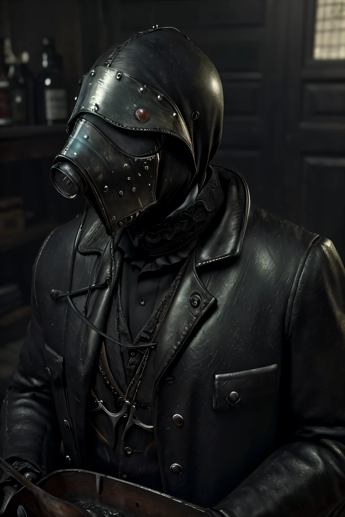 (best quality,4k,highres,masterpiece:1.2),ultra-detailed,(realistic,photorealistic,photo-realistic:1.37),intricate,victorian style,dark ambiance,HDR,plague doctor,old street of London,hyper detailed,better rendering of the plague doctor mask,