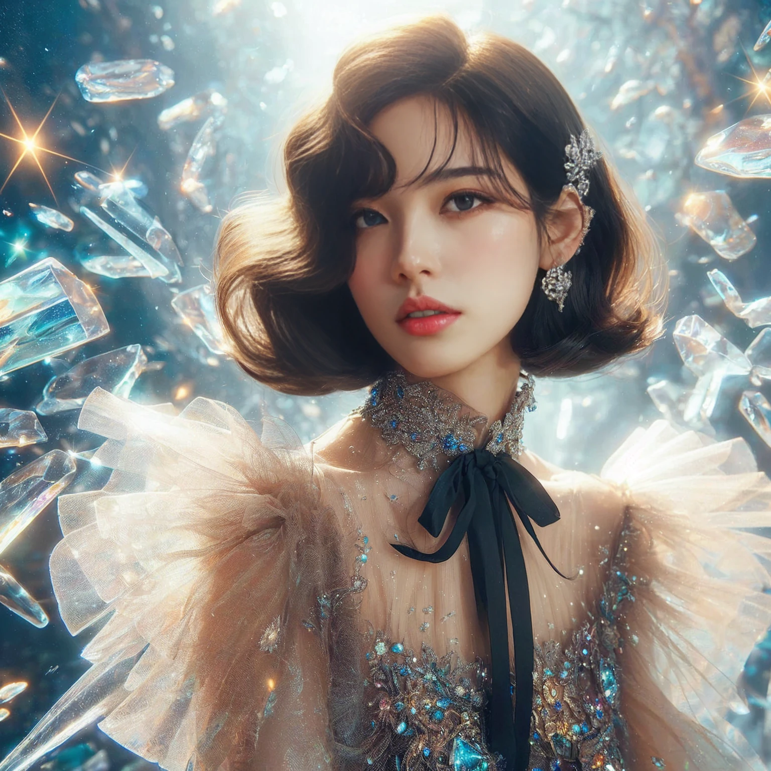 Close up of woman wearing dress and tiara, Works inspired by Yanjun Cheng, Highly detailed digital art in 4K, Exquisite digital illustrations, Beautiful digital artwork, heavenly beauty, Guweiz style art work, 8k photorealistic digital art, Amazing digital illustrations, popular on cgstation, Beautiful digital illustration, elegant digital art