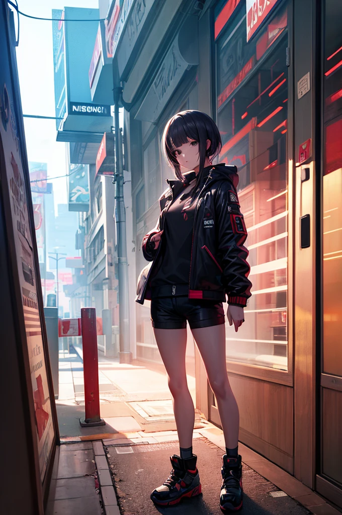 Anime girl in shorts and jacket, Cyberpunk Anime Girl, 8k, Gwayz on artstation pixiv,