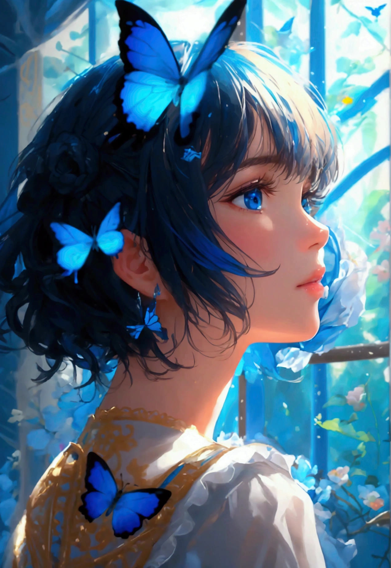 ((highest quality)), ((masterpiece)), (Get used to it), Perfect Face , beautiful girl , Blue Butterfly々 ,