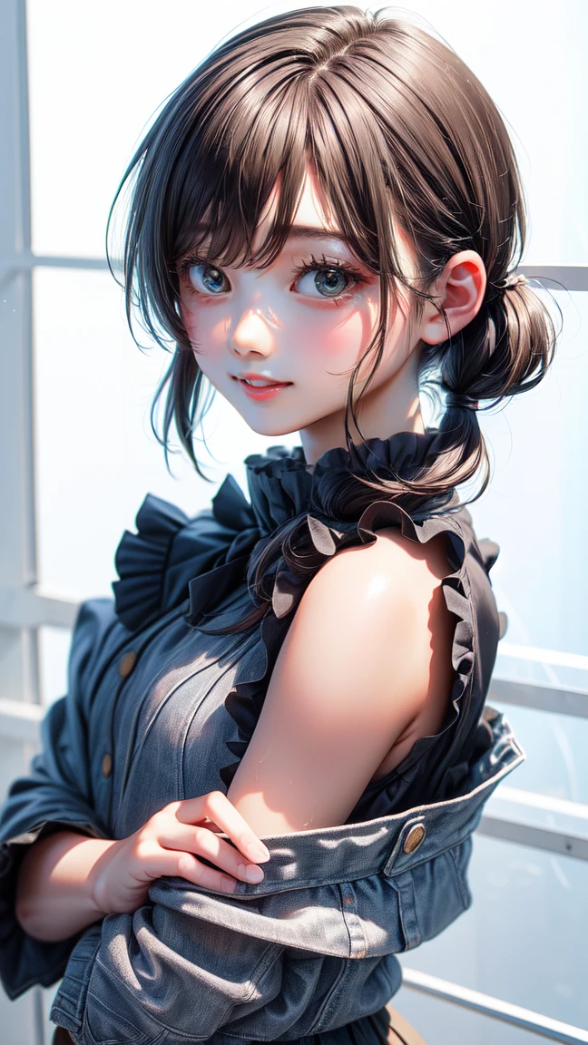 High resolution, Highest quality,  super high quality, Very detailed, 8k、underwear、、Embarrassing、Sweaty、Sweat、Embarrassing、(masterpiece:1.2, Highest quality), (Realistic, photoRealistic:1.4), Beautiful illustrations, (Natural Side Lighting, Cinema Lighting), View your audience, whole body, 1 girl, Japanese, high school girl, Perfect Face, Cute and symmetrical face, Glowing Skin, Baby Face, (short hair, Low Twintails,Black Hair), Hair between the eyes, black eye, Big eyes, Droopy eyes, (Center of chest, Captivating thighs, Big Ass)、(Glasses:1.2)