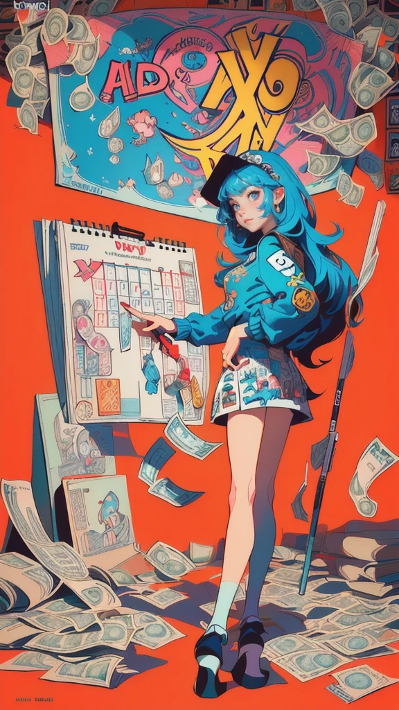 cartoon of a girl with a calendar and a lot of money, daily deviation on deviantart, illustration daily deviation, mad magazine illustration, dayer diego artwork, by Warren Mahy, x - day, ultra humorous illustration, calendar says monday, funny illustration, humorous illustration, very humorous illustration, !!!! very coherent!!!!, jim woodring, by Denis Eden