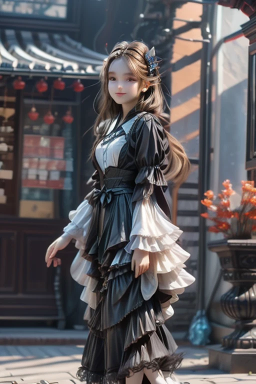 full body shot , Cafe,(Highest quality become familiar with:1.2), realistic, 8k eh, High resolution, fujifilm(medium format), hasselblad, carl zeiss, Incredible dynamic range photography(utility_art:Smooth-768:1.1), (1 girl:1.2), Super become familiar with, high quality texture, intricate details, become familiar with, Very become familiar with CG, high quality shadows, become familiar with beautiful and delicate face, Beautiful details and delicate eyes, Depth of written boundary, ray tracing, s old, cute japanese girl, narrow side, glossy lips, glow eyes, perfect body, look at the audience, (jewelry/accessories), (Eye color is brown), (red flower hair ornament), (white long hair), (layered hairstyles), (Black Gothic Lolita)ite flowers bloom all over the wall,smile, Be sure to add details in the 服, whole body,full body shot,Covering the face,Cafe,play the guitar,marble,blue sky, dancing