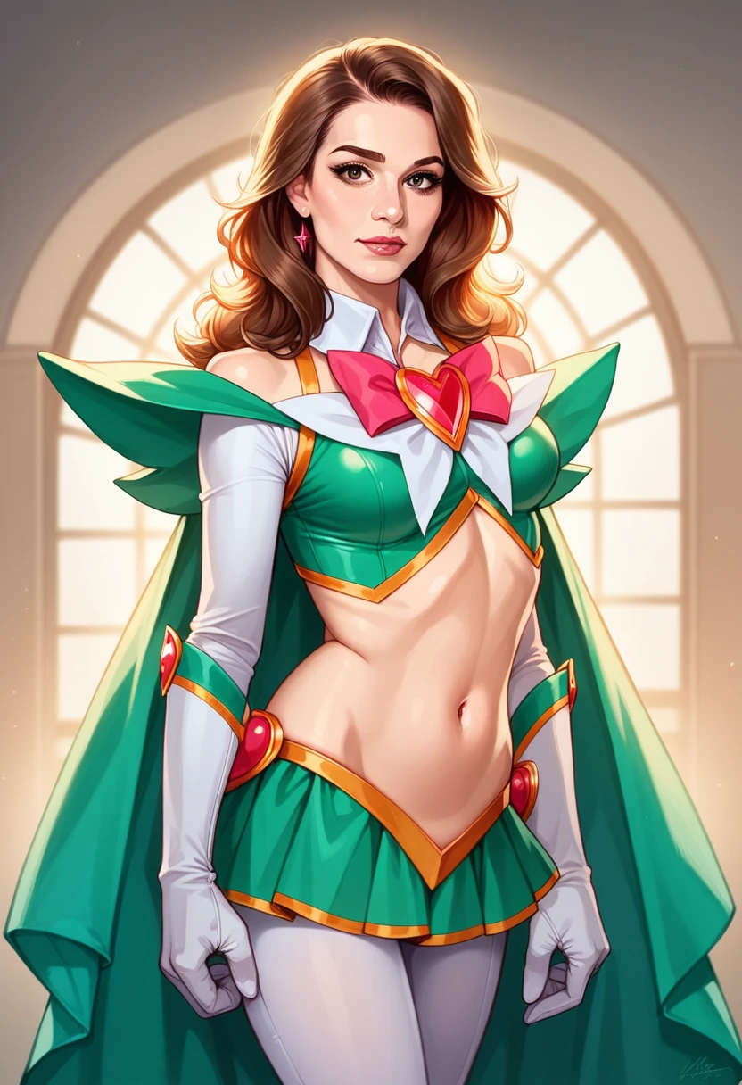 Highest quality,Photo quality,Ultra-high resolution,Professional Lighting,15 years old,Beautiful face like an actress,(Magical Girl Warrior:1.2),Sexy Costumes,belly button