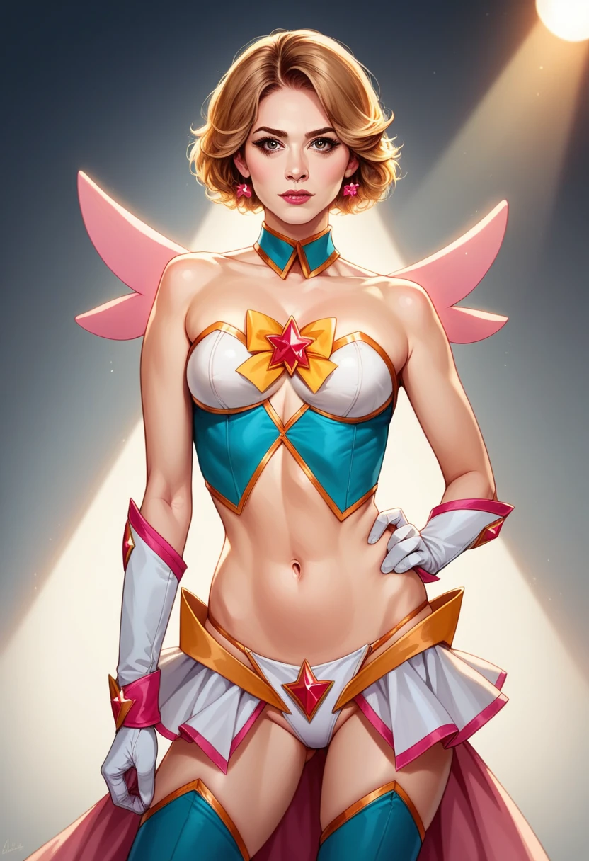 Highest quality,Photo quality,Ultra-high resolution,Professional Lighting,15 years old,Beautiful face like an actress,(Magical Girl Warrior:1.2）,???? Costumes,belly button