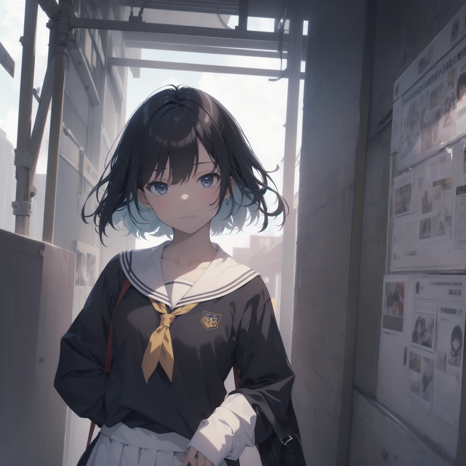 ultra-absurdres-Top quality by artist God, ultra-detailed, high resolution, anime moe artstyle, best anime 8k konachan wallpaper, pixiv contest winner, pool:2810, perfect anatomy,break, 1girl, (Please draw a girl walking sleepily to school alone. )break,(Solo,little female, 13-year-old:1.3),Full limbs, complete fingers,a junior high school student, (very short hair), short cut, flat chest, , small butt, small black eyes, beautiful detailed eyes, well-proportioned iris and pupils, expressive eyes, highres detailed hair, soft expression, salor school_uniform, sailor collar, serahuku, bow, pleated skirt,(Detailed Lighting), (Detailed background), in the School commute route. break,super detailed skin, Best cinematic lighting powered by famous artist, 8k,beauty illustration,photoshop_(medium),very aesthetic,break,((artist:horosuke )), artist:clamp ,artist:carnelian ,artist:kantoku ,

