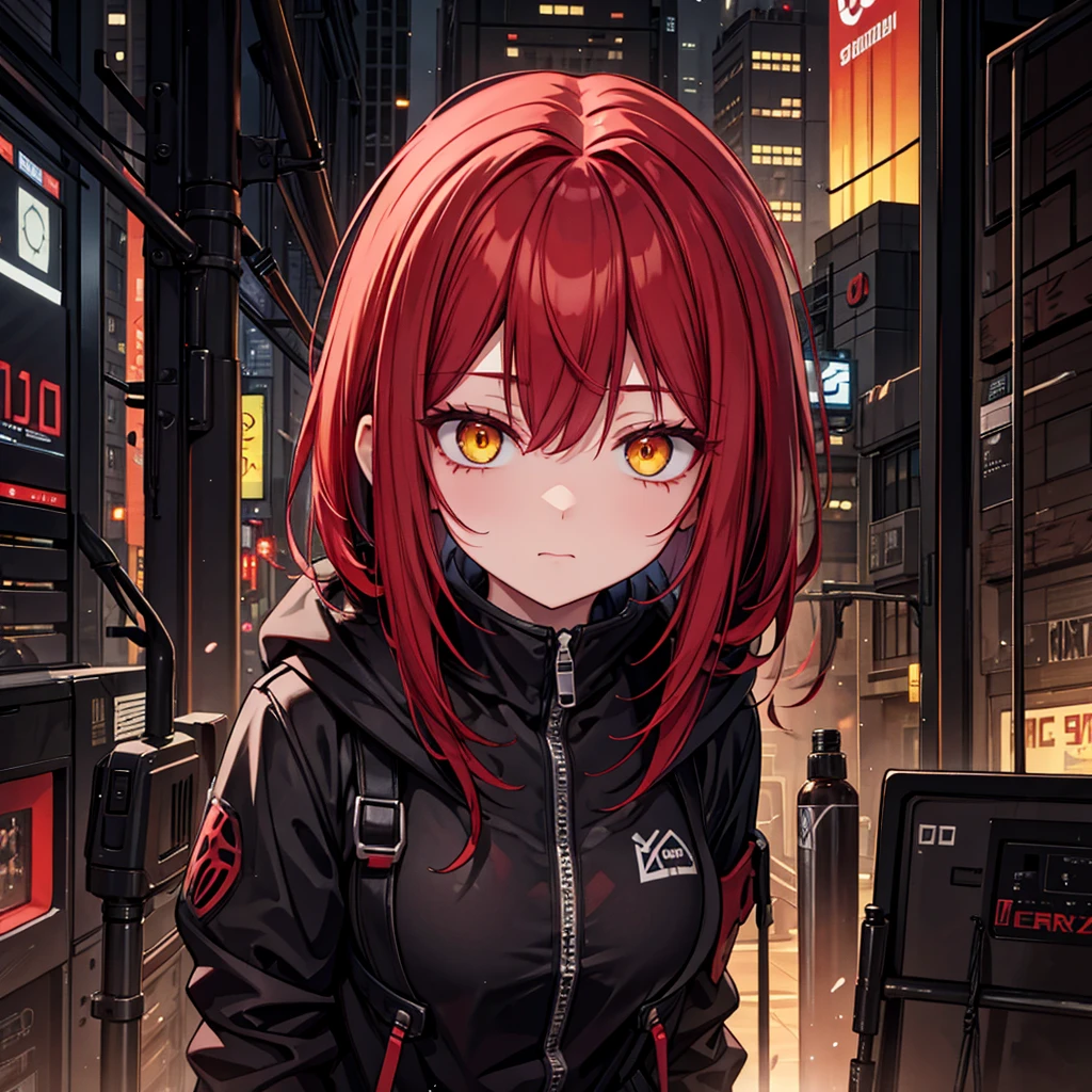Red Hair Bob Hair Cyberpunk Costume Yellow Eyes Confused eyes I hate it