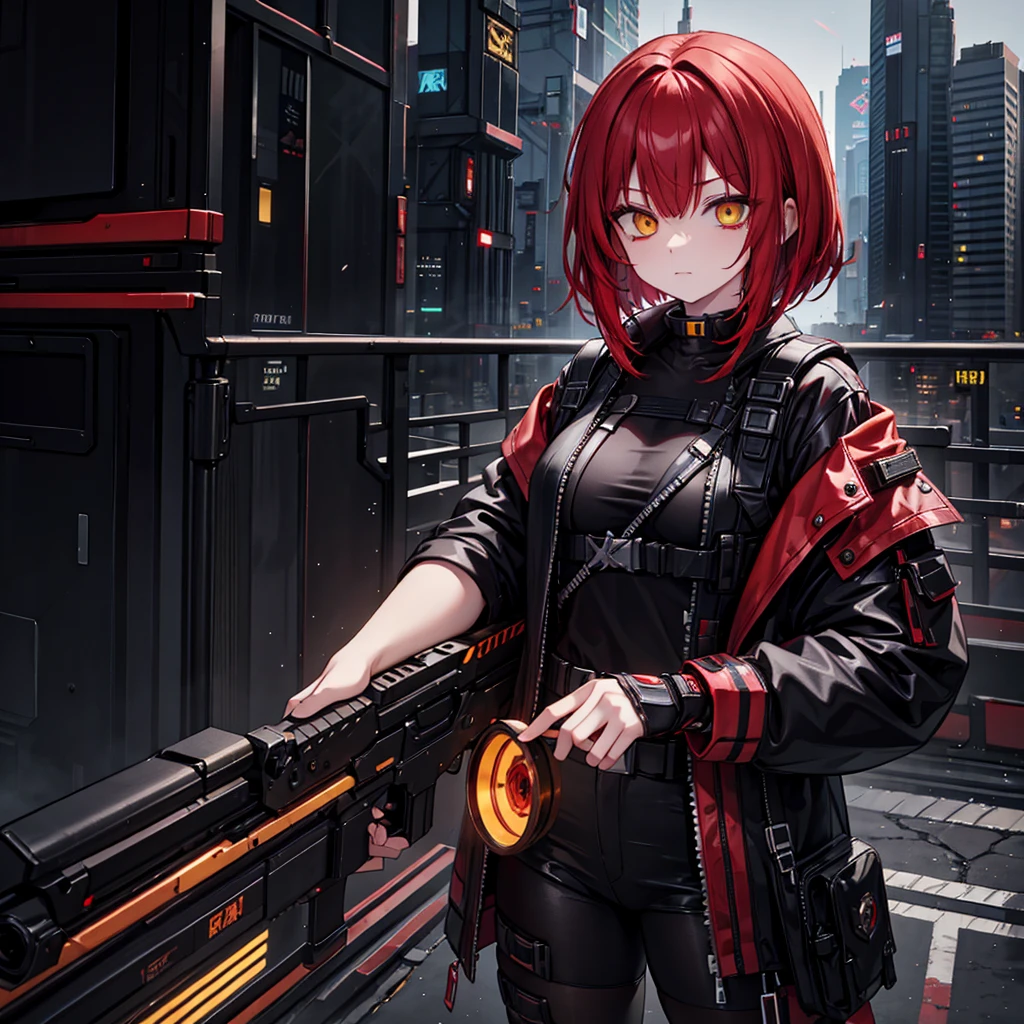 Red Hair Bob Hair Cyberpunk Costume Yellow Eyes Confused eyes I hate it