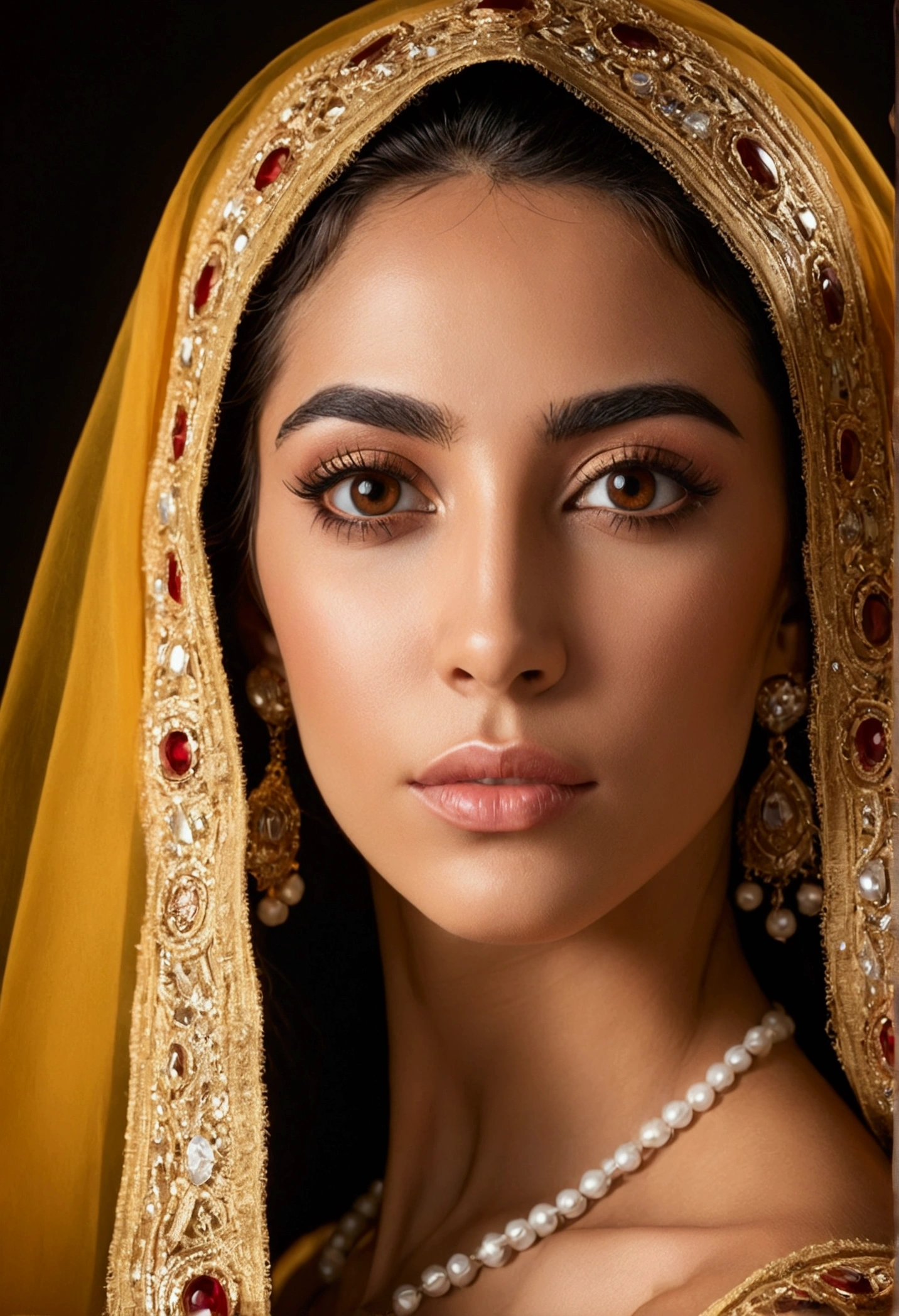 create a woman of Spanish origin with brown eyes