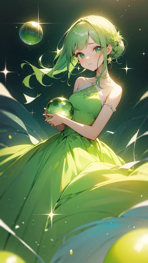 Girl in Sparkling Ball Gown、green、beautiful、natural、