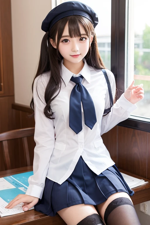 Cute Girls、high school girl、Idol、uniform、stockings、See-through、Fluttering in the wind、sit
