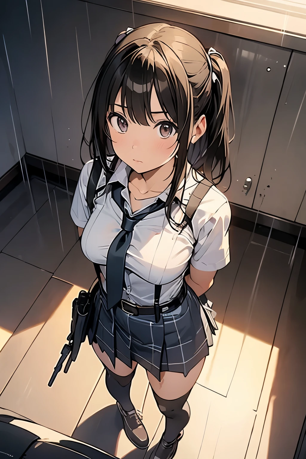 1 female, , high quality, masterpiece, Ultra-high resolution, , Cinema Lighting, , , 1 female, , high quality, masterpiece, Ultra-high resolution, , Cinema Lighting, , , And the suspenders with the cranes flying Moderate breasts Large Breasts Small face holster Lying in bed Looking up Sweat belt summer 脇Sweat Black Hole Gloves suit garterbelt Leg Links ズボンにbelt holster Hands behind your back Anxious expression Looking up Anxious face Knee-high Knee socks Knee-highソックス garterbelt garter ふとももにgarterbelt Checkered mini skirt Necktie Headband ribbon Panty shot スカートの隙間 Armament Handgun handcuffs Cable ties レッグholster holster Hands behind your back Anxious expression Looking up Anxious face 足を横に開く Armament Cable ties レッグholster holster See-through clothing heavy rain Getting wet in the rain