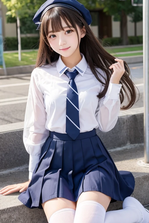 Cute Girls､high school girl､Idol､uniform､stockings､See-through､Fluttering in the wind､sit