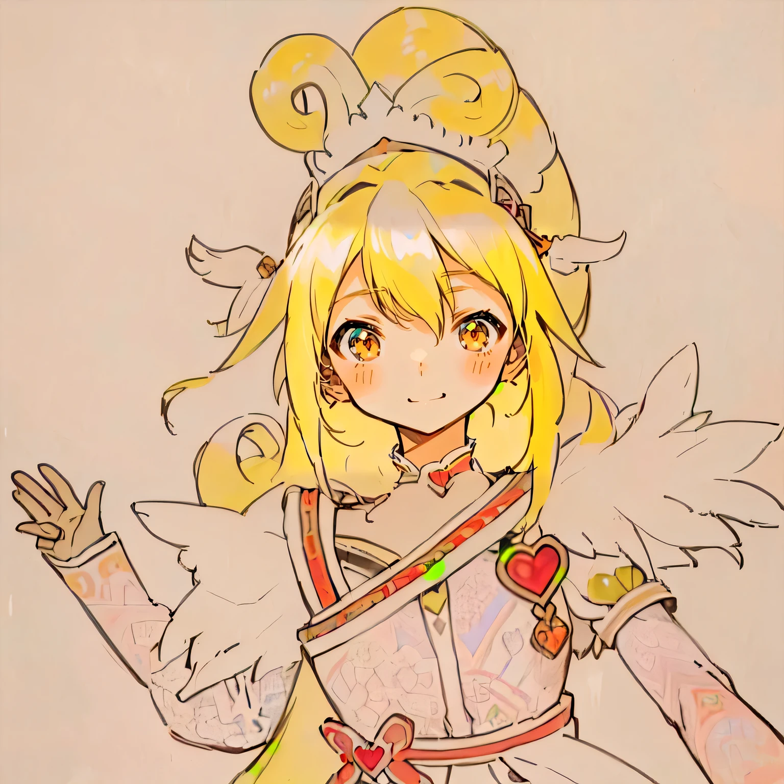 There is a painting，The painting is a girl，There is a heart in the hand, Color Line Art, Ehime, Rune Factory 5&#39;s art style, Portrait of the Knights of the Zodiac, Inspired by Puru, High quality color sketch, Inspired by Reiko Ikemura, Colored line drawing, cartoon, , I will also draw the fan, Colored line drawing