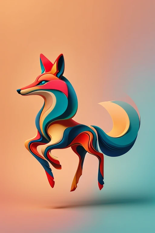 abstract fox, Digital art, vibrant colors, Plain design, minimalism