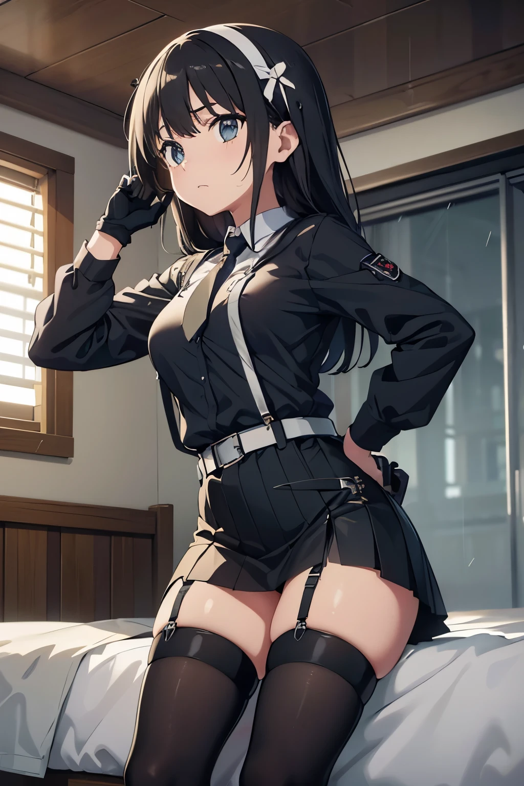1 female, , high quality, masterpiece, Ultra-high resolution, , Cinema Lighting, , , 1 female, , high quality, masterpiece, Ultra-high resolution, , Cinema Lighting, , , And the suspenders with the cranes flying Moderate breasts Large Breasts Small face holster Lying in bed Looking up Sweat belt summer 脇Sweat Black Hole Gloves suit garterbelt Leg Links ズボンにbelt holster Hands behind your back Anxious expression Looking up Anxious face Knee-high Knee socks Knee-highソックス garterbelt garter ふとももにgarterbelt Checkered mini skirt Necktie Headband ribbon Panty shot スカートの隙間 Armament Handgun handcuffs Cable ties レッグholster holster Hands behind your back Anxious expression Looking up Anxious face 足を横に開く Armament Cable ties レッグholster holster See-through clothing heavy rain Getting wet in the rain