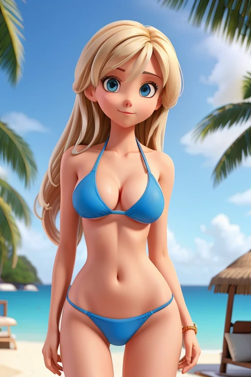 Hot slim girl with big  in bikini slim figure 
