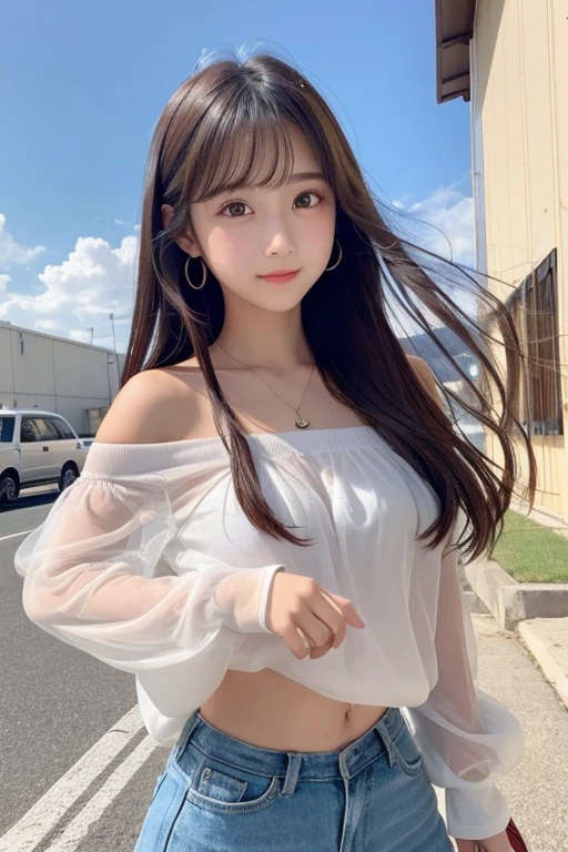 Cute Girls、high school girl、Idol、Off the shoulder、See-through、Fluttering in the wind、