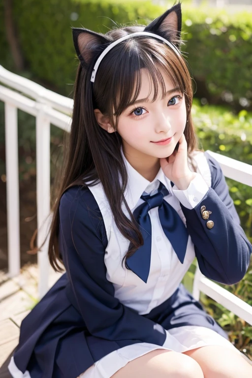 Cute Girls、high school girl、Idol、uniform、See-through、Fluttering in the wind、Cat ear、sit