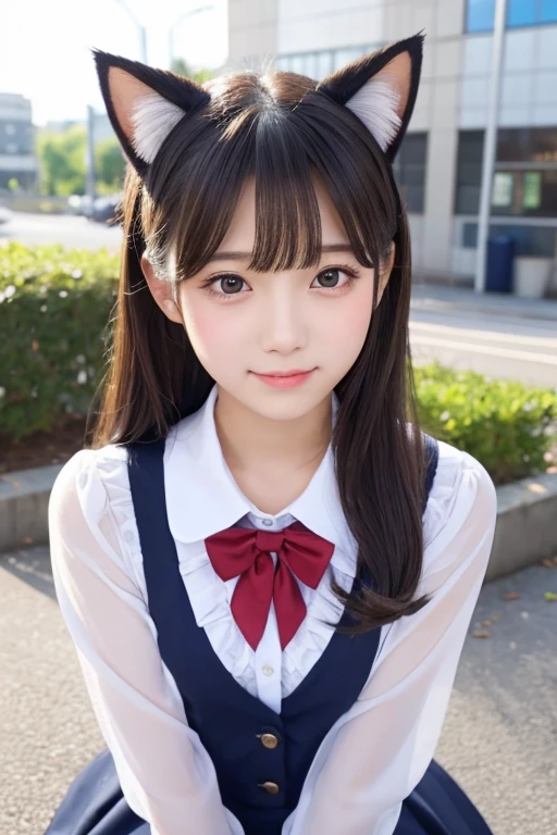 Cute Girls､high school girl､Idol､uniform､See-through､Fluttering in the wind､Cat ear､sit