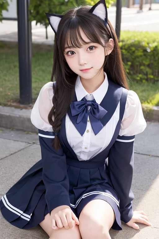 Cute Girls､high school girl､Idol､uniform､See-through､Fluttering in the wind､Cat ear､sit