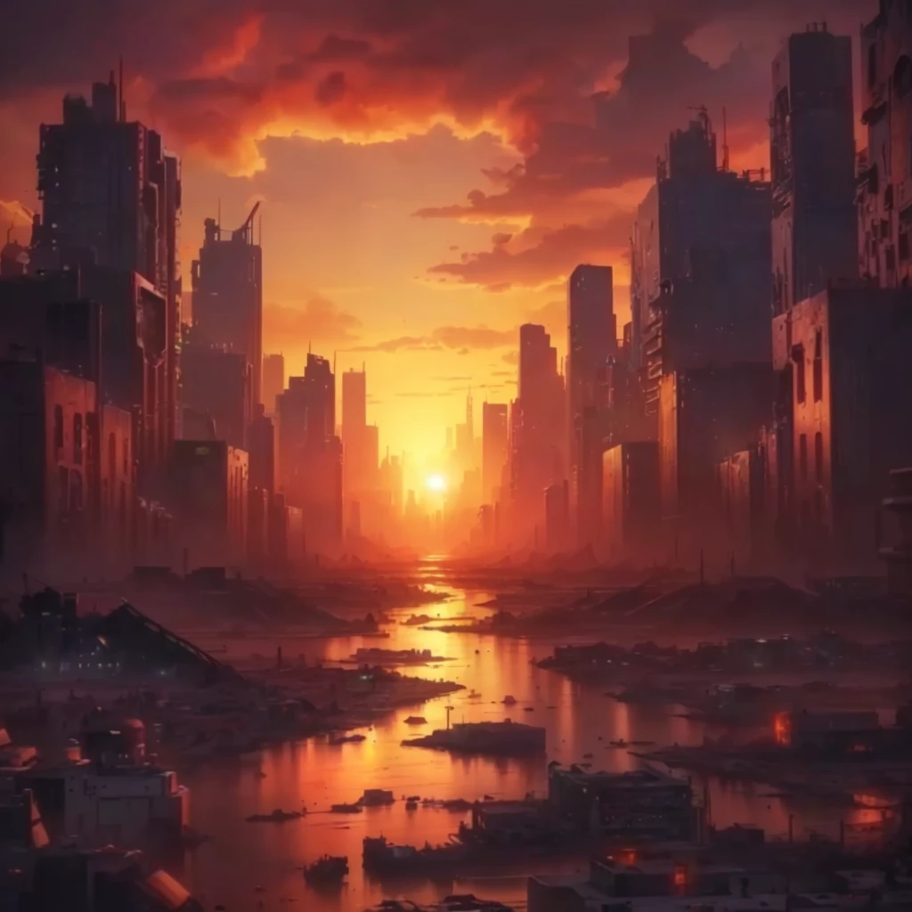shot of a city with a river flowing through it, taken from a computer screen, apocalyptic city, Landscape of the city of the Apocalypse, apocalyptic city будущего, apocalyptic city backround, dystopian sci-fi apocalypse, apocalyptic environment, post - apocalyptic city, post apocalyptic city, reduction sound signal, Apocalyptic landscapes, Apocalyptic landscape, Apocalyptic setting, The city is a pure wasteland