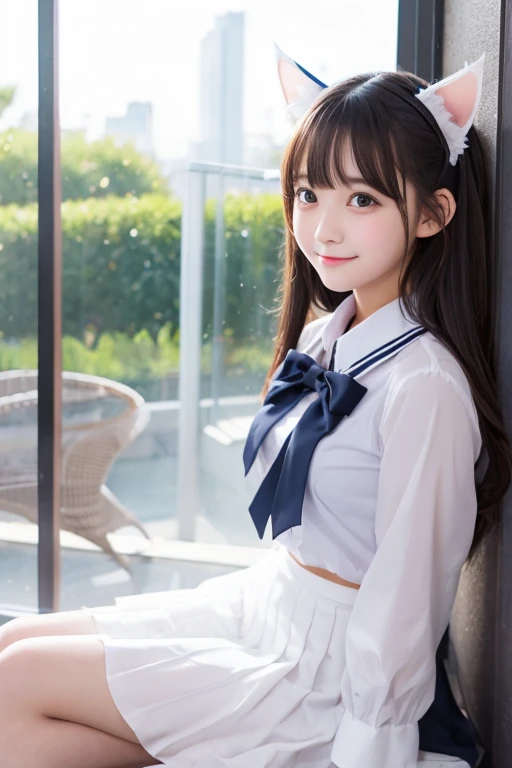 Cute Girls､high school girl､Idol､uniform､See-through､Fluttering in the wind､White cat ears､sit