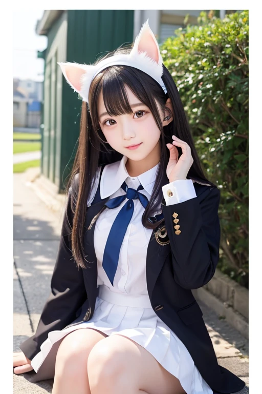 Cute Girls、high school girl、Idol、uniform、See-through、Fluttering in the wind、White cat ears、sit