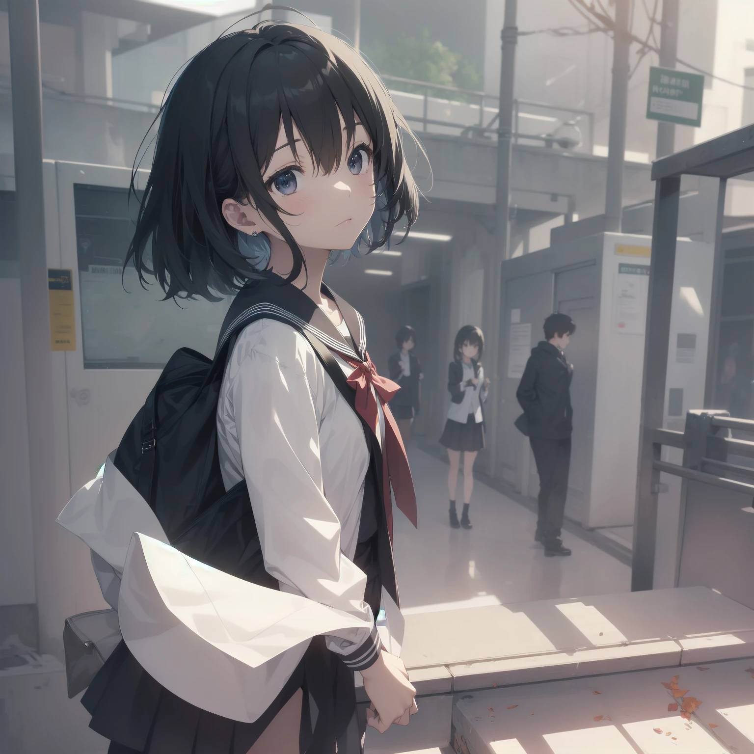 ultra-absurdres-Top quality by artist God, ultra-detailed, high resolution, anime moe artstyle, best anime 8k konachan wallpaper, pixiv contest winner, pool:2810, perfect ???????,break, 1girl, (Please draw a girl walking sleepily to school alone. )break,(Solo,little female, 13-year-old:1.3),Full limbs, complete fingers,a junior high school student, (very short hair), short cut, flat chest, , small butt, small black eyes, beautiful detailed eyes, well-proportioned iris and pupils, expressive eyes, highres detailed hair, soft expression, salor school_uniform, sailor collar, serahuku, bow, pleated skirt,(Detailed Lighting), (Detailed background), in the School commute route. break,super detailed skin, Best cinematic lighting powered by famous artist, 8k,beauty illustration,photoshop_(medium),very aesthetic,break,((artist:horosuke )), artist:clamp ,artist:carnelian ,artist:kantoku ,
