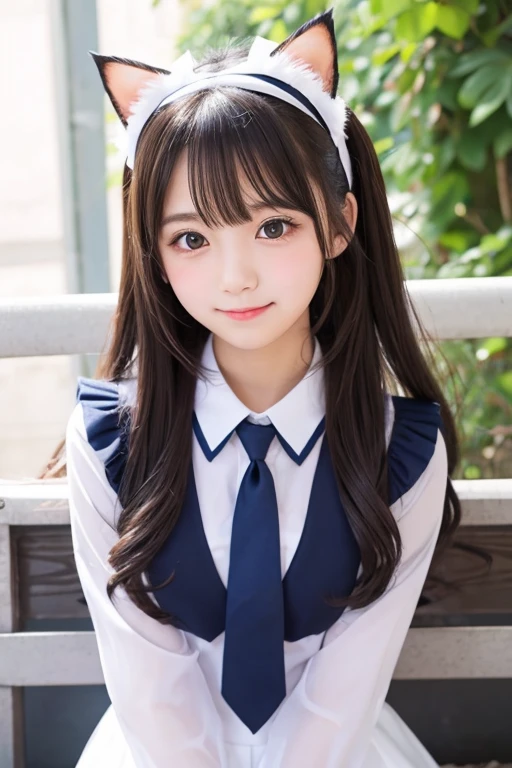 Cute Girls､high school girl､Idol､uniform､See-through､Fluttering in the wind､White cat ears､sit