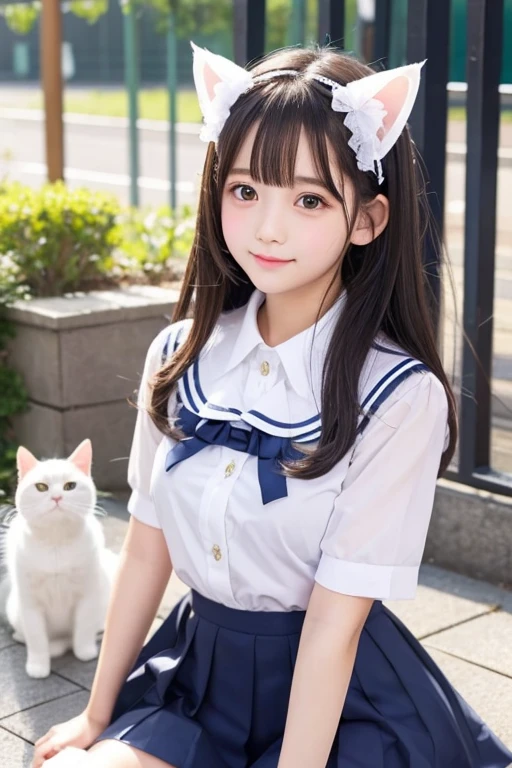 Cute Girls､high school girl､Idol､uniform､See-through､Fluttering in the wind､White cat ears､sit