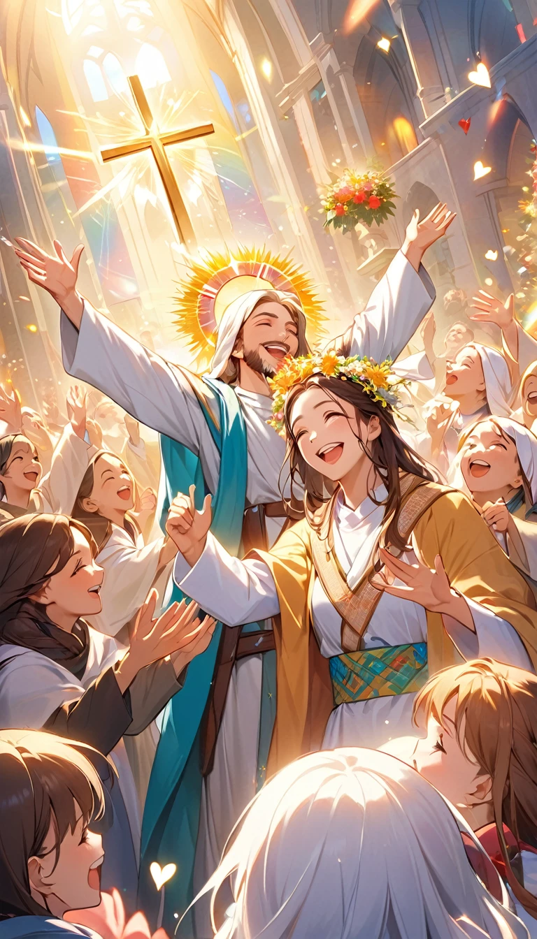 Christ, the Lord, bringing love, Good news to all the people, Joy is in the air, celebrating again.