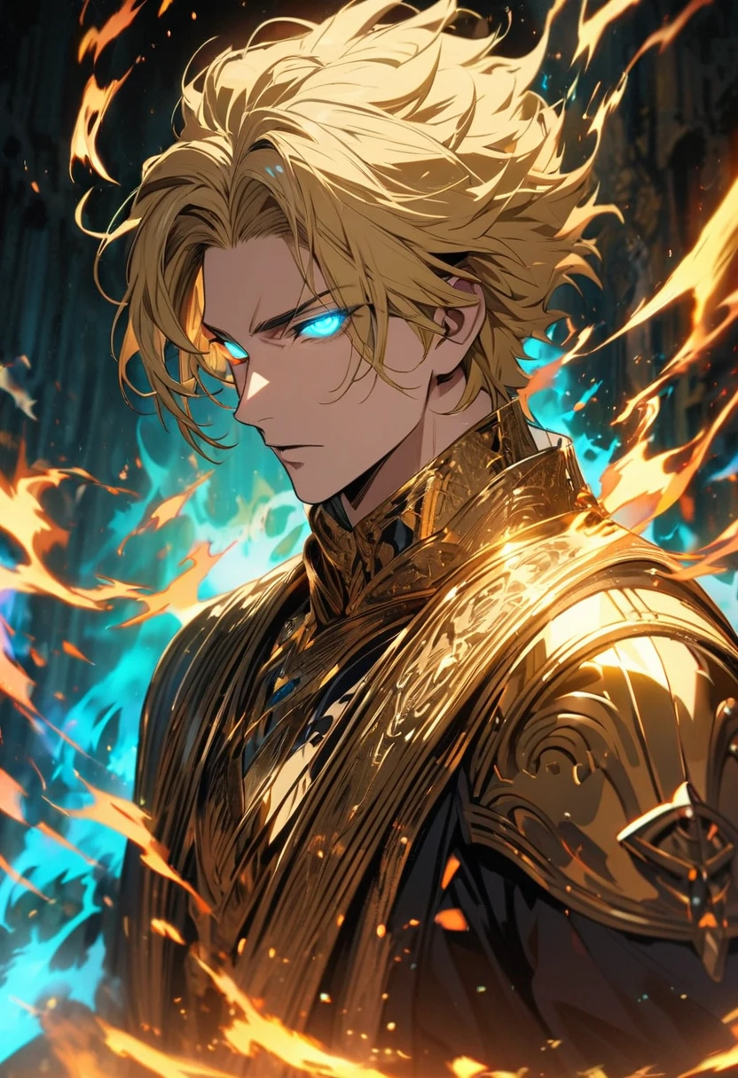 male, solo, handsome, god, god eyes, glowing eyes, blond hair, golden, aura, holo, beautiful, beautiful color, high detail