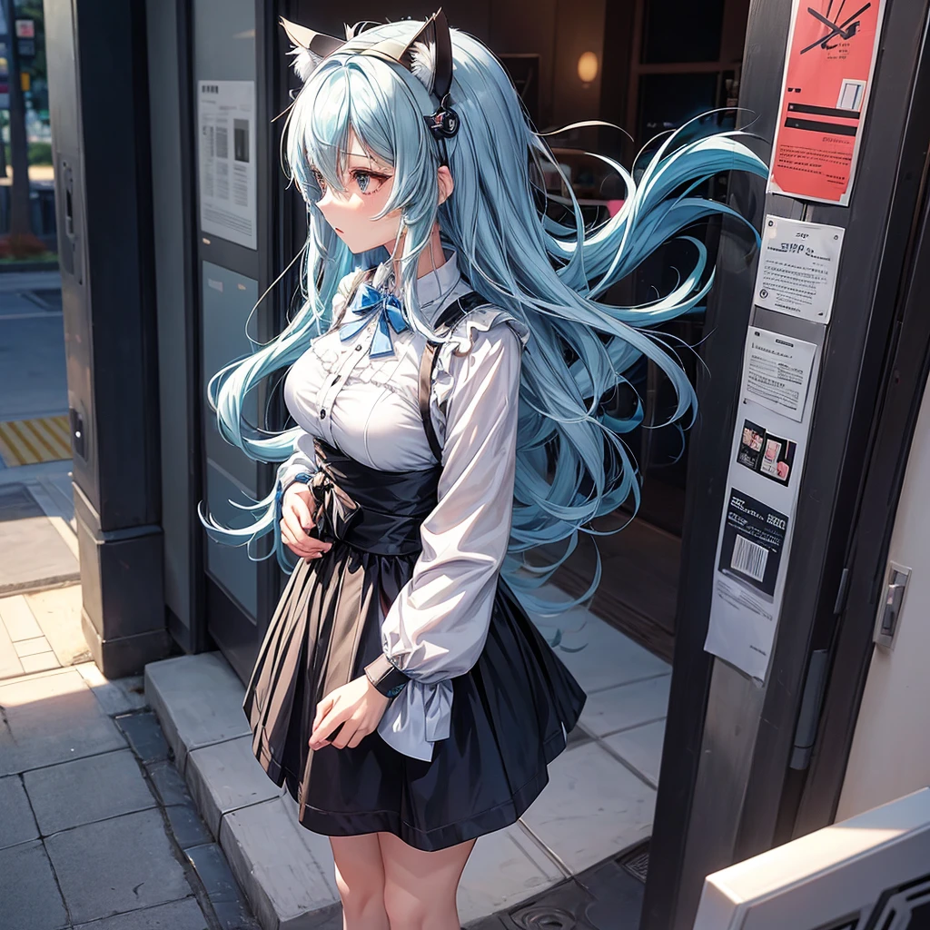 Anime girl with blue hair and cat ears, QR picture animation style, Ayanami, QR picture animation, Anime cute art style, by Shitao, I will deny this, Anime style 4K, QR diagram art, QR diagram art, Anime girl profile, from Arknights, by Prue, No type, through kamaguka, still