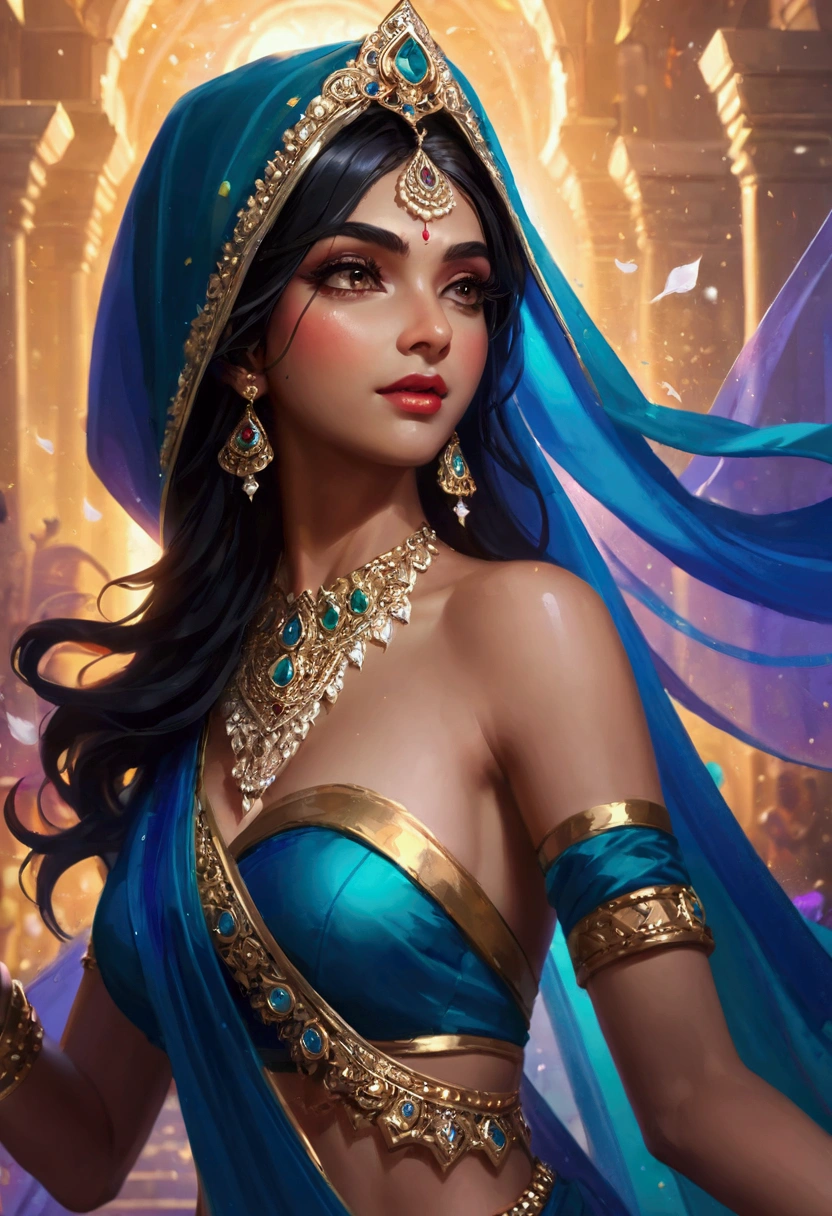 Miss + exit + India + like + veil splashArt, splashArt, league of legends splashArt, Art, One stroke, masterpiece, 8K, Extremely detailed, HD