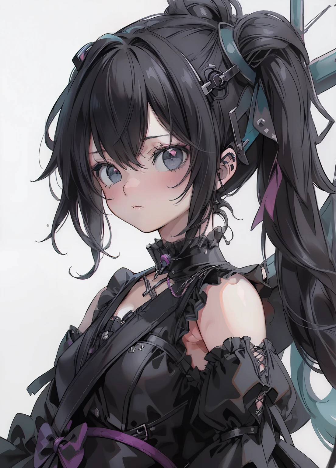 (masterpiece、Highest quality、Highest quality、Official Art、Beautiful and beautiful:1.2)、(One girl:1.3)Hatsune Miku、Twin tails,Beautiful breasts, Katsushika Hokusai, Rubber, Black corset, Close-up of three women in different clothes on a white background, Grunge Style, Grunge aesthetic !!!, Grunge aesthetic!!! (, Sexy dark style, Grunge aesthetic, Grunge Fashion, Teen Lange Punk Rock, y2k style, y2k style, Punk Style, thisset style, Gothic style, Retro aesthetic, 90s Style, Retro look