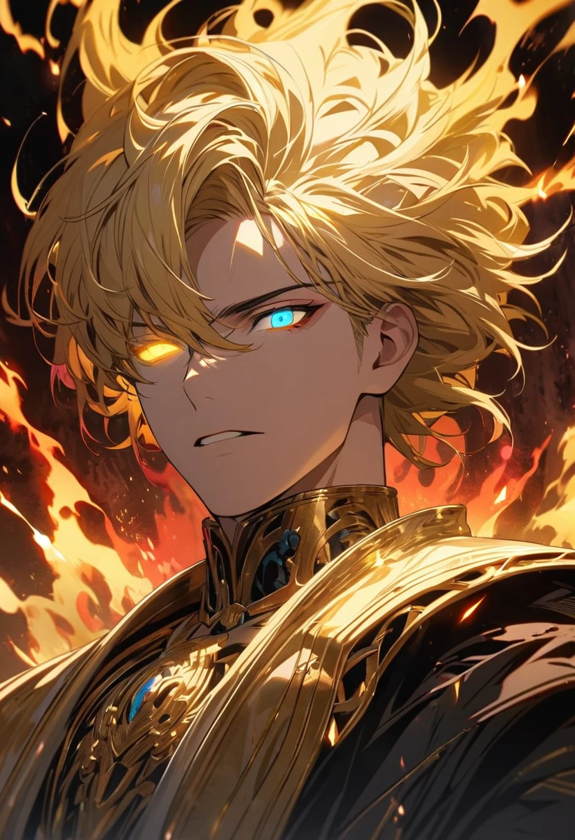 male, solo, handsome, god, god eyes, glowing eyes, blond hair, golden, aura, holo, beautiful, beautiful color, high detail
