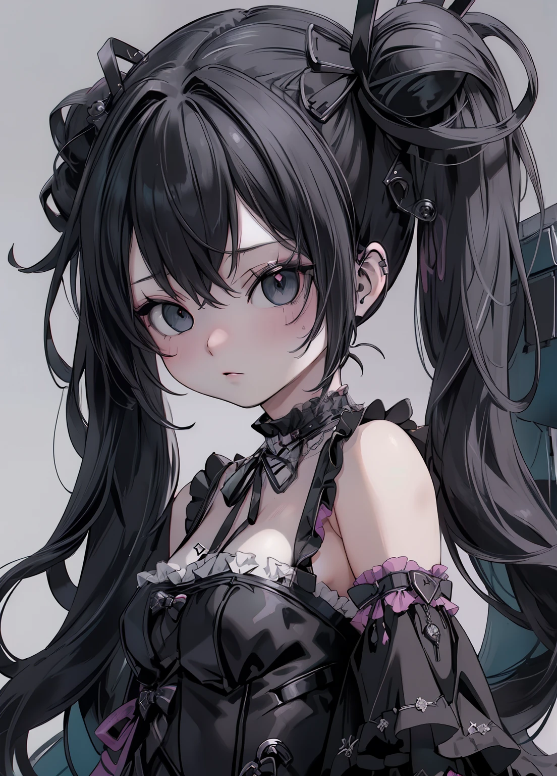 (masterpiece、Highest quality、Highest quality、Official Art、Beautiful and beautiful:1.2)、(One girl:1.3)Hatsune Miku、Twin tails,Beautiful breasts, Katsushika Hokusai, Rubber, Black corset, Close-up of three women in different clothes on a white background, Grunge Style, Grunge aesthetic !!!, Grunge aesthetic!!! (, Sexy dark style, Grunge aesthetic, Grunge Fashion, Lange Punk Rock, y2k style, y2k style, Punk Style, thisset style, Gothic style, Retro aesthetic, 90s Style, Retro look