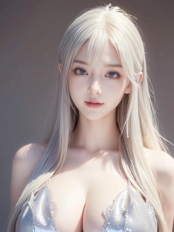 ((Highest quality))、((Very detailed))、(Huge breasts:1.4)、(Detailed eyes:1.4)、(Random seduction poses)、(20 year old beauty)、(American Supermodel)、Platinum Blonde Hair、smile、(the distance is close)、Looking up