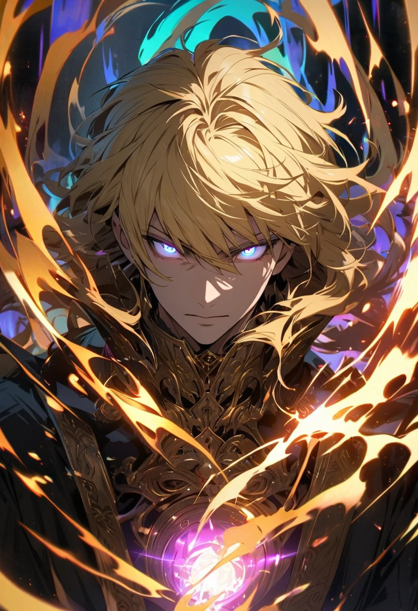 male, solo, handsome, god, god eyes, glowing eyes, blond hair, golden, aura, holo, beautiful, beautiful color, high detail