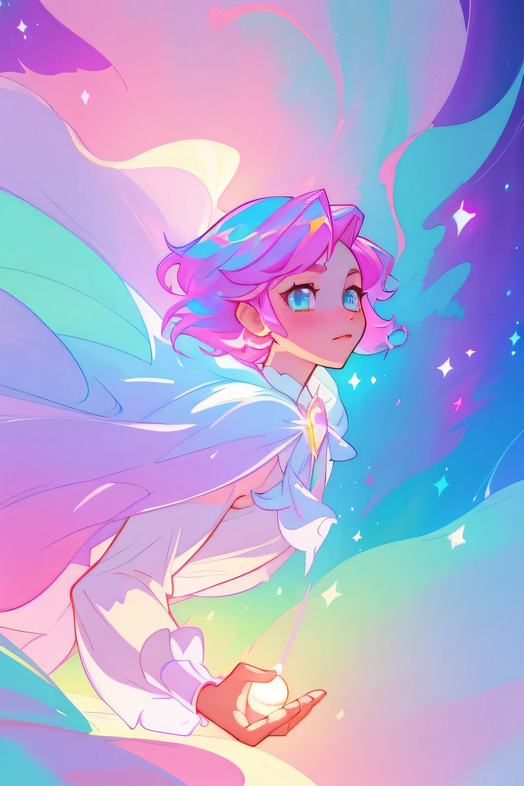 beautiful boy, prince, prince’s outfit, boy, male, pink short side-swept hair, white tuxedo with long cape, vibrant pastel colors, vibrant pastel colors, flowing white cape(colorful), magical lights, short pink side-swept hair, inspired by Glen Keane, inspired by Lois van Baarle, disney art style, by Lois van Baarle, glowing aura around him, by Glen Keane, jen bartel, glowing lights! digital painting, glowing hair, glowing hair, beautiful digital illustration, fantasia background, whimsical, magical, fantasy, beautiful face, ((masterpiece, best quality)), intricate details, highly detailed, sharp focus, 8k resolution, sparkling detailed eyes, liquid watercolor