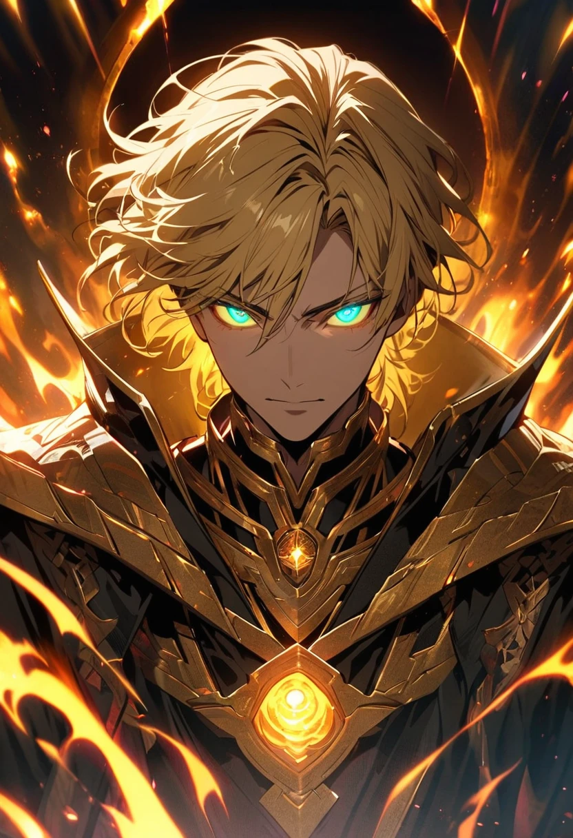 male, solo, handsome, god, god eyes, glowing eyes, blond hair, golden, aura, holo, beautiful, beautiful color, high detail