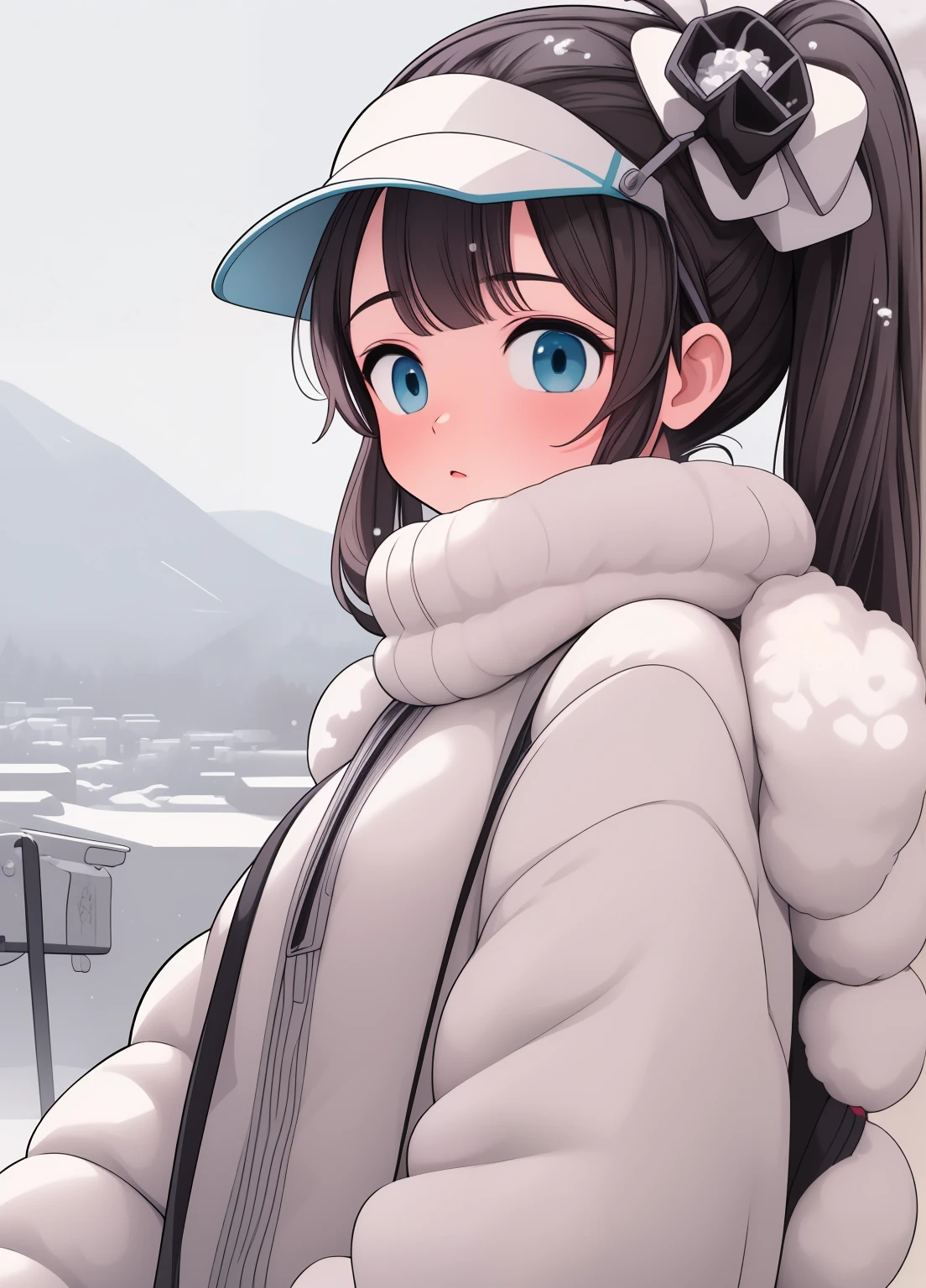 (masterpiece、Highest quality、Highest quality、Official Art、Beautiful and beautiful:1.2)、(One girl:1.3)Hatsune Miku、Twin tails,Beautiful breasts, Katsushika Hokusai, A female character amidst the chaos of a DDOS attack, Your eyes hidden behind a snowy visor. In a dystopian world where chaos unfolds before her eyes, she remains resolute.. This work of art is、It combines a unique style of manga and realism。, depicting a character with a snow-covered visor that obscures his eyes, Highlights a vague vision and a confused world. tiro de snowboard, whether, Blizzard